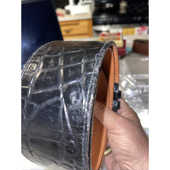 VTG Omega Black Croc Embossed 2.2 Wide 38.5”Leather Belt Size M Made in America - Picture 11 of 12